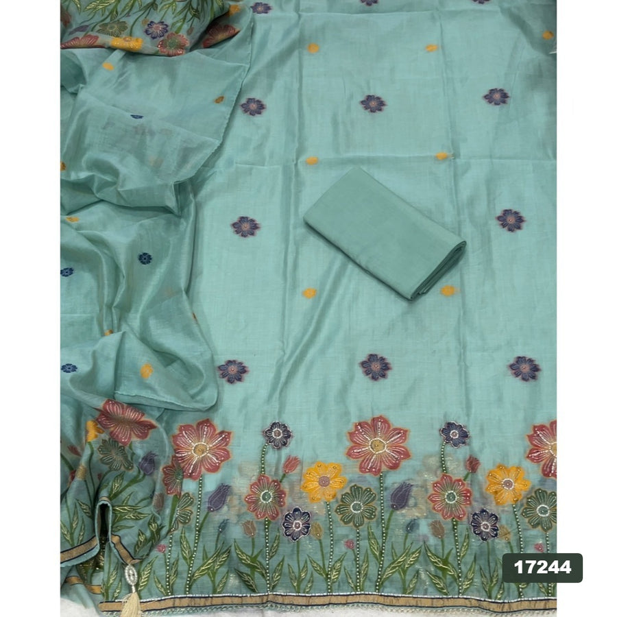 Linen Silk Embroidery Suit Set