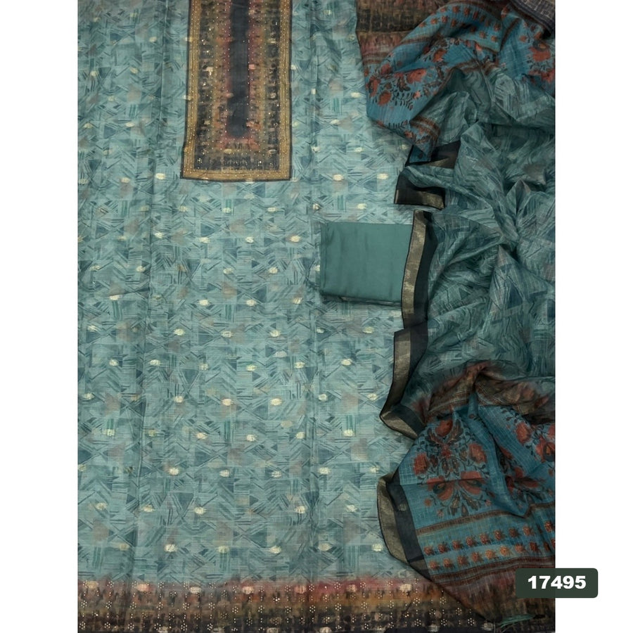 Linen Silk Embroidery Suit Set