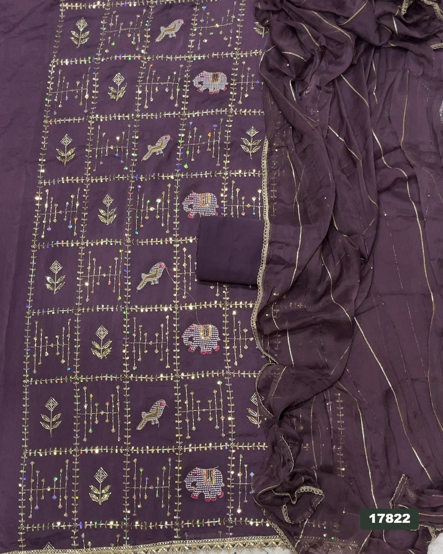 Silk Embroidery Suit Set