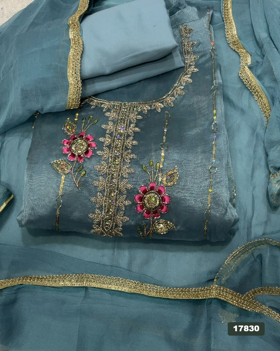 Shimmer Silk Embroidery Suit Set