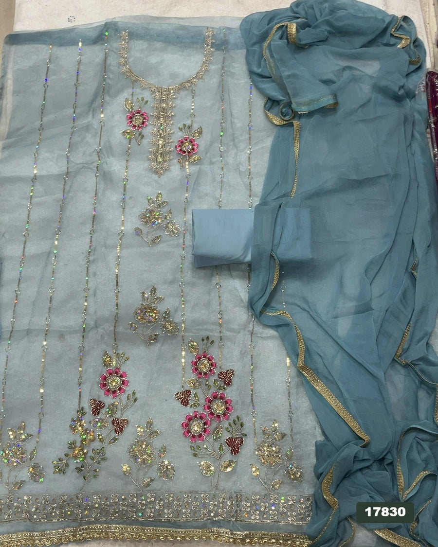 Shimmer Silk Embroidery Suit Set