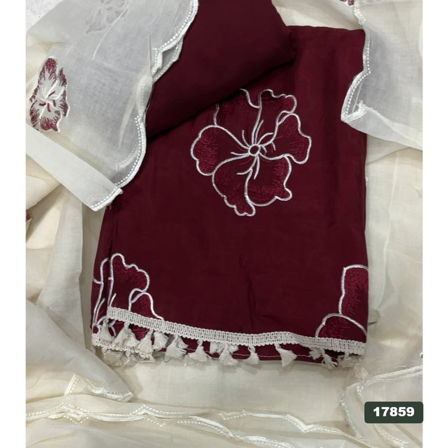 Pure Organza Silk Embroidery Suit Set