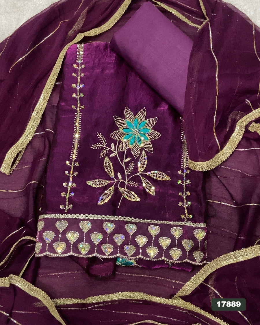 Silk Embroidery Suit Set