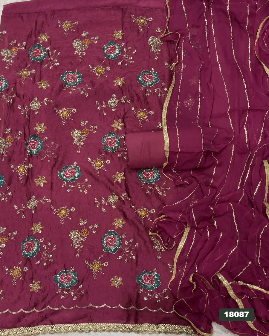 Silk Embroidery Suit Set