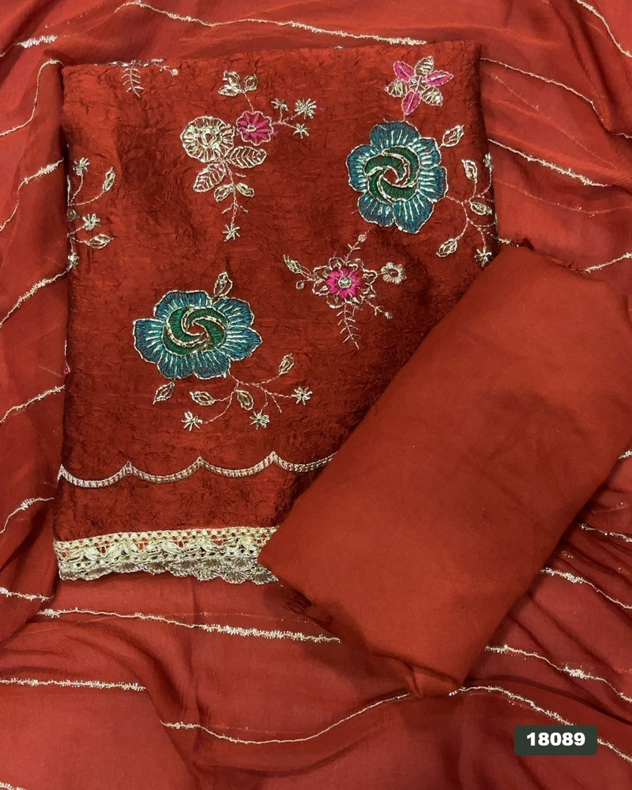 Silk Embroidery Suit Set