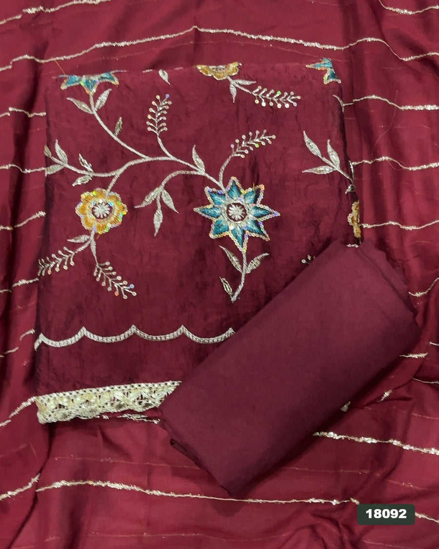 Crush Silk Embroidery Suit Set