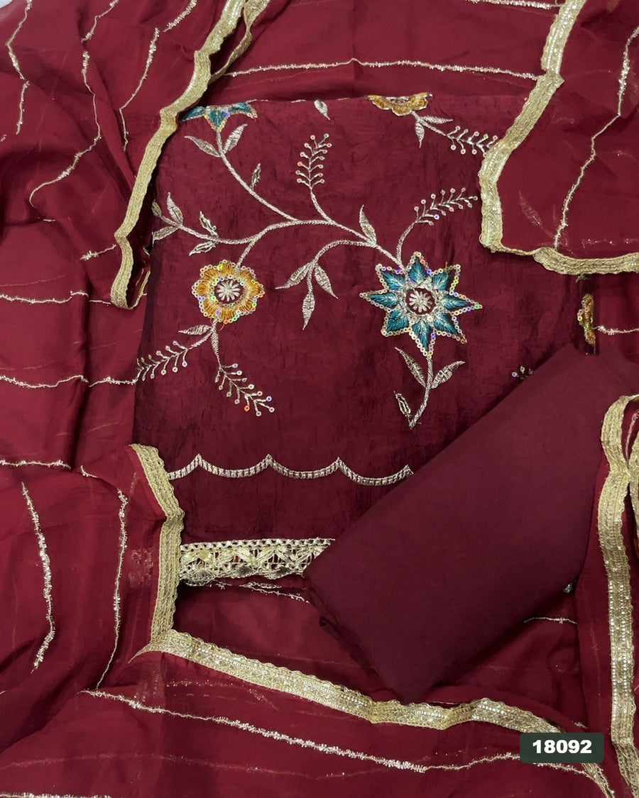 Crush Silk Embroidery Suit Set