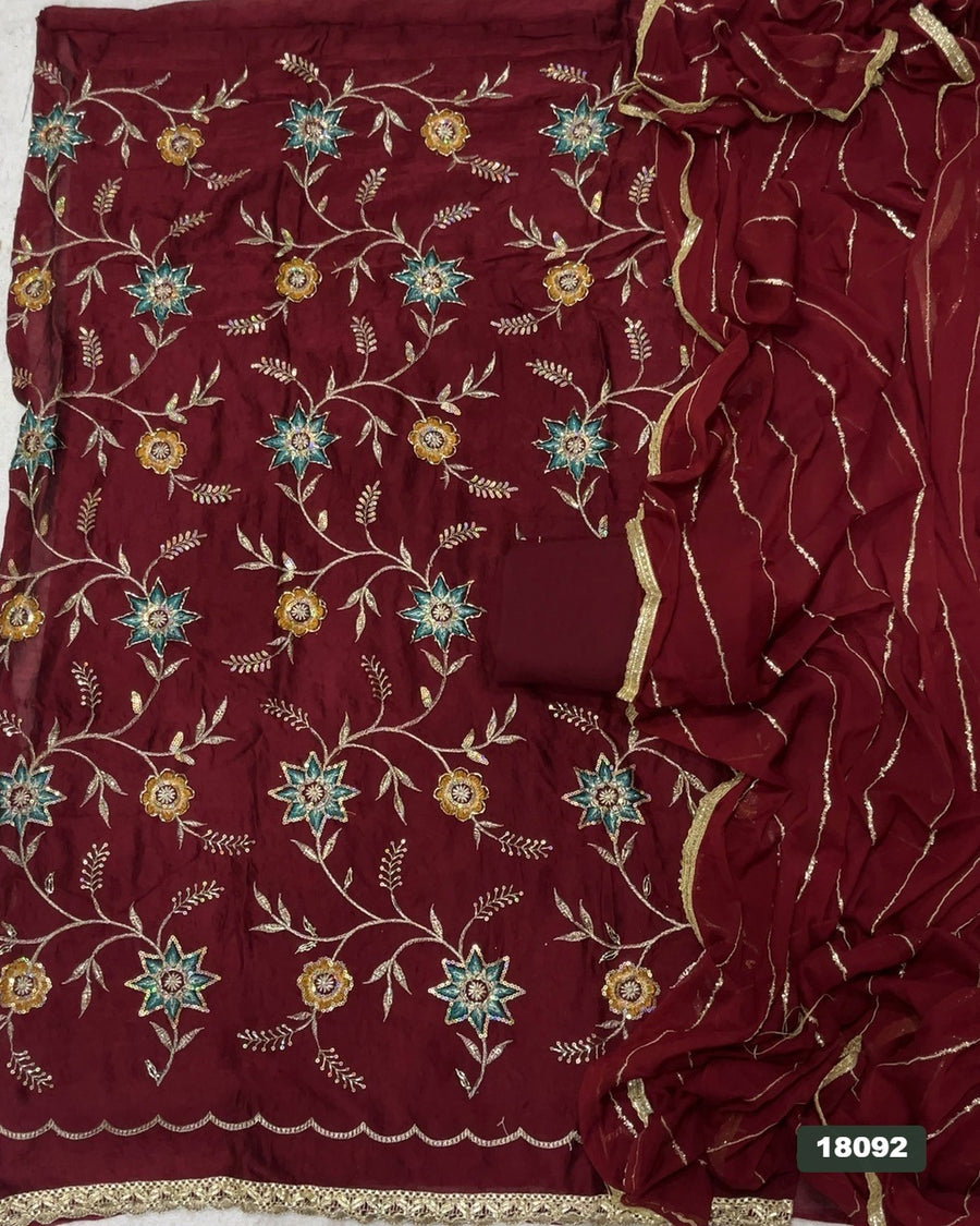Crush Silk Embroidery Suit Set