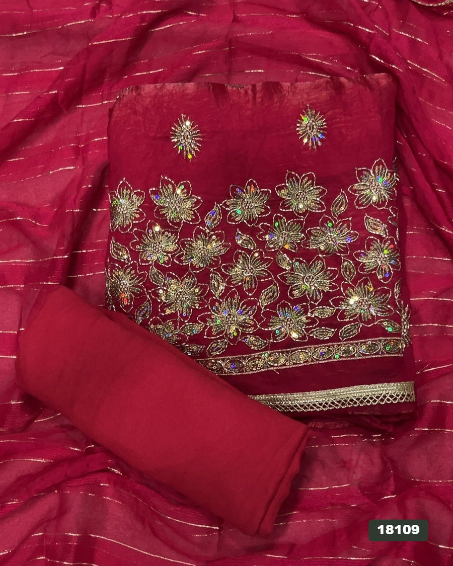 Silk Embroidery Suit Set