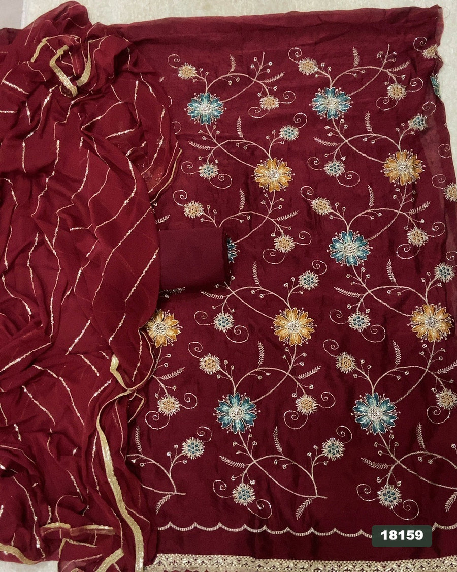 Crush Silk Embroidery Suit Set