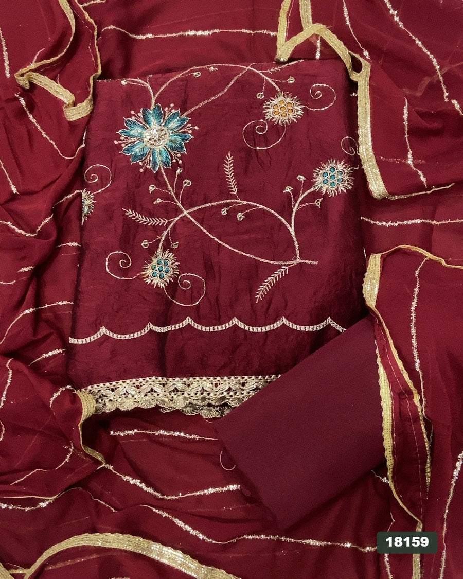 Crush Silk Embroidery Suit Set