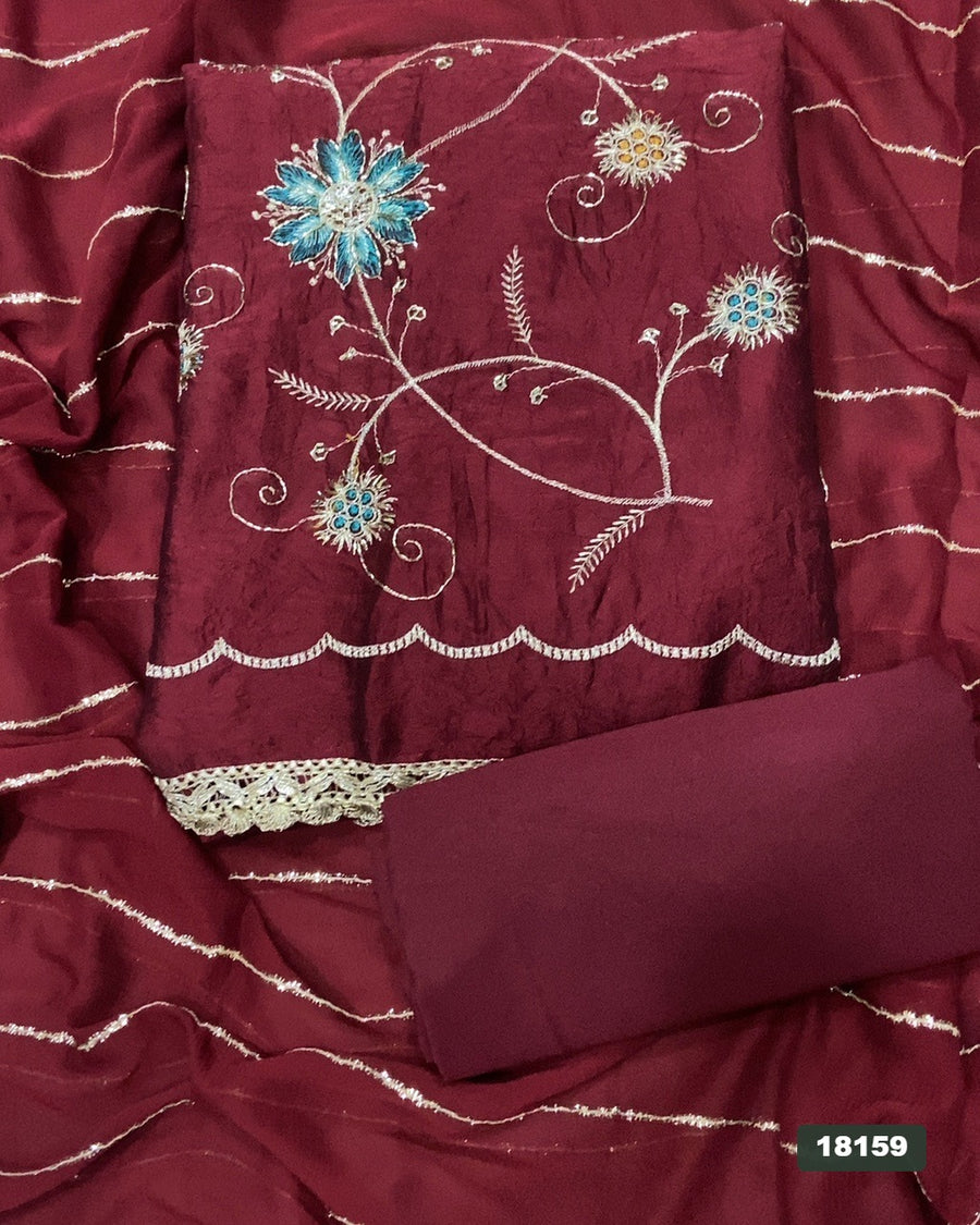 Crush Silk Embroidery Suit Set