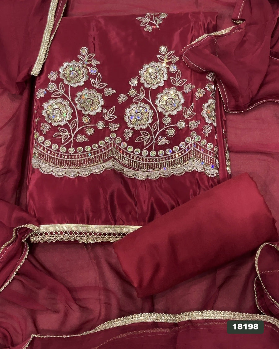 Glass Organza Silk Embroidery Suit Set