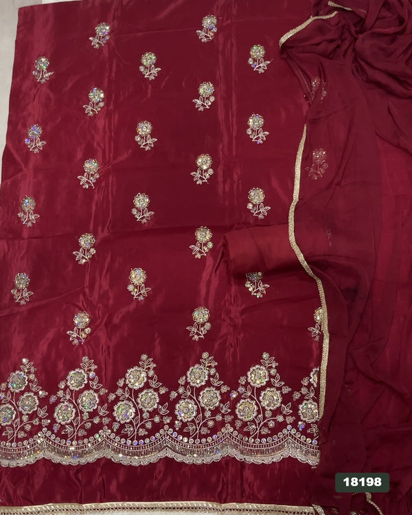 Glass Organza Silk Embroidery Suit Set