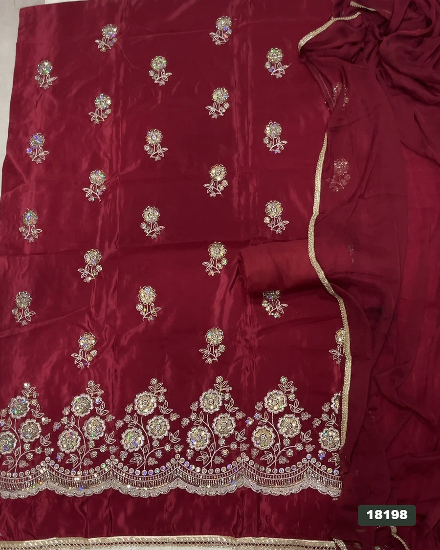 Glass Organza Silk Embroidery Suit Set
