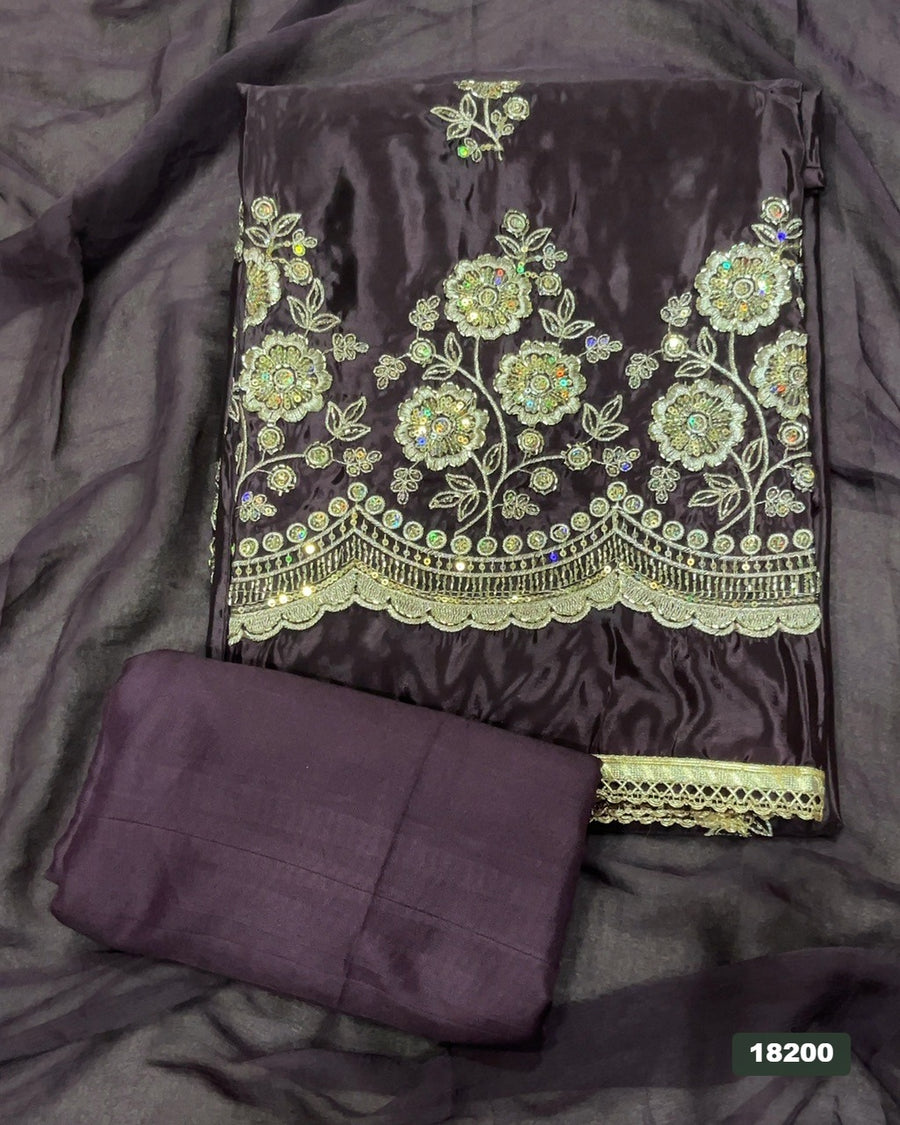 Glass Organza Silk Embroidery Suit Set