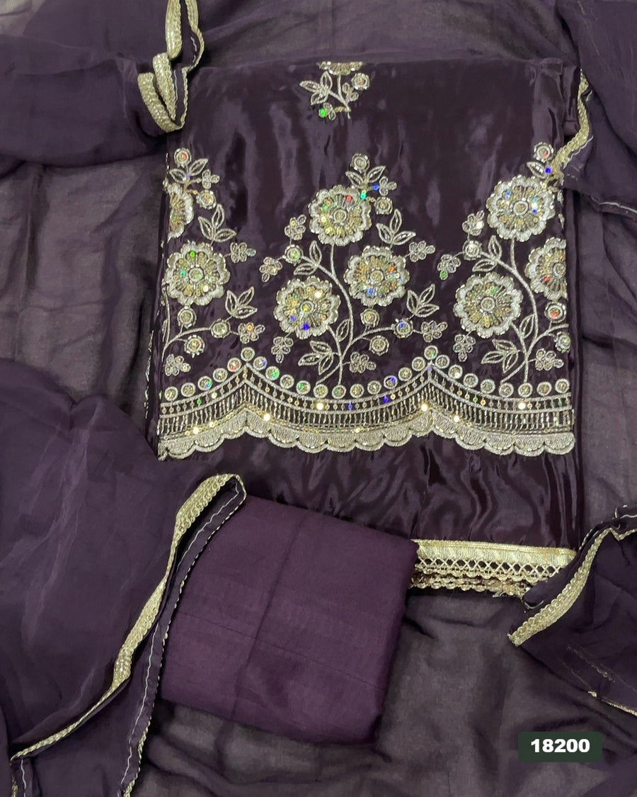 Glass Organza Silk Embroidery Suit Set