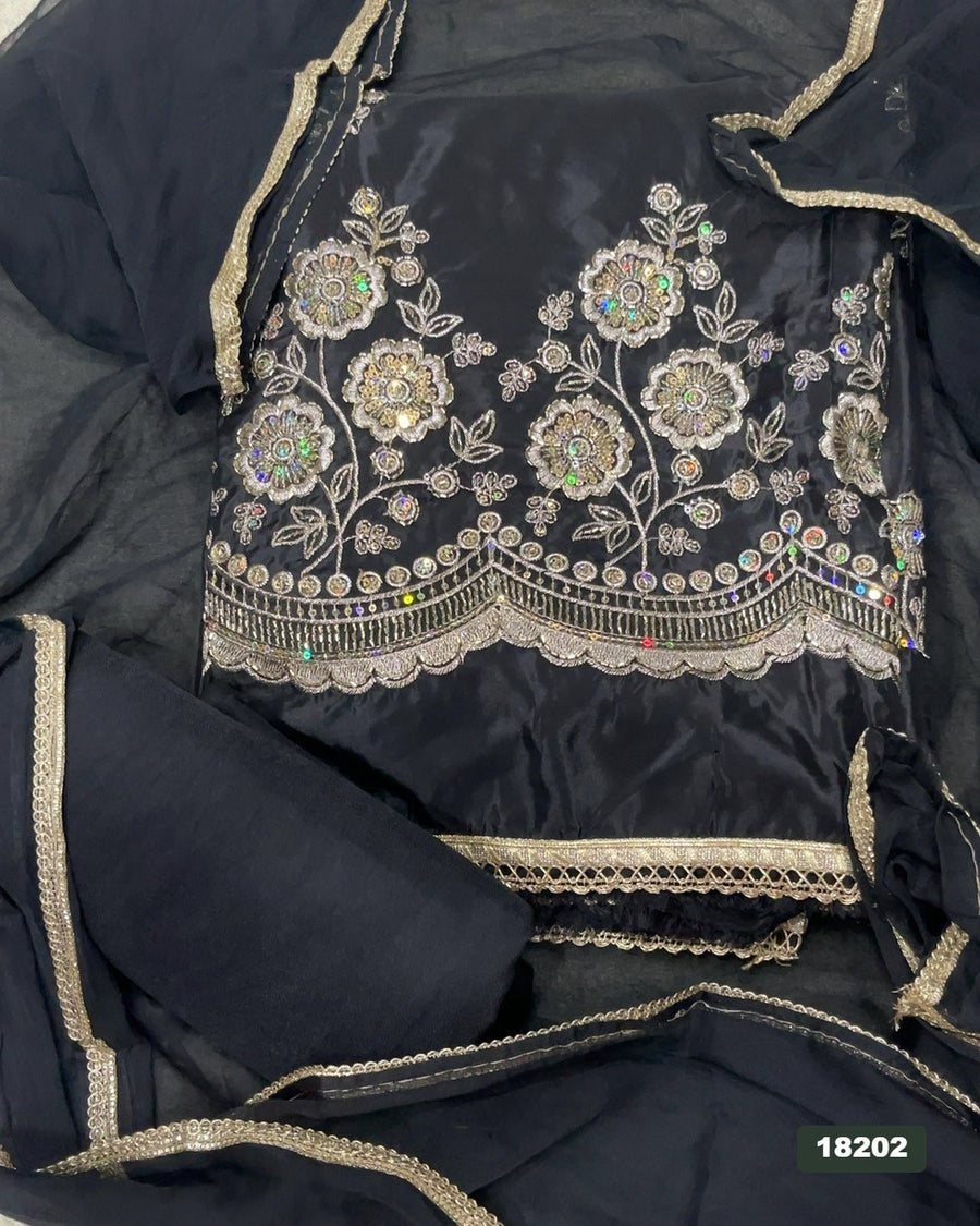 Glass Organza Silk Embroidery Suit Set