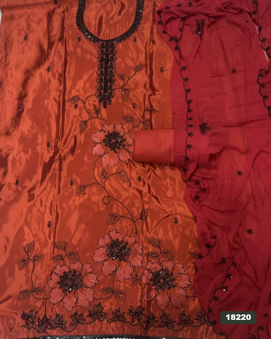 Glass Organza Silk Embroidery Suit Set