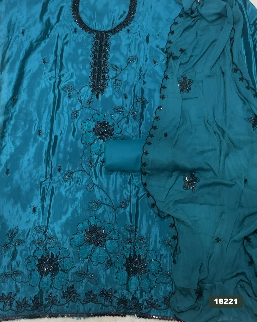 Glass Organza Silk Embroidery Suit Set