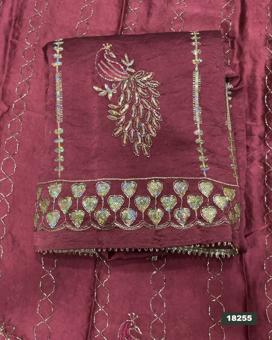 Crush Silk Embroidery Suit Set