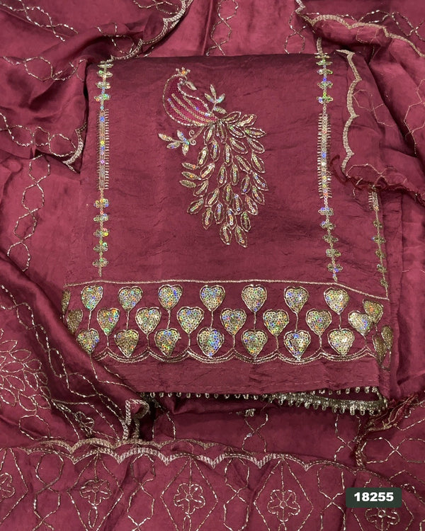 Crush Silk Embroidery Suit Set