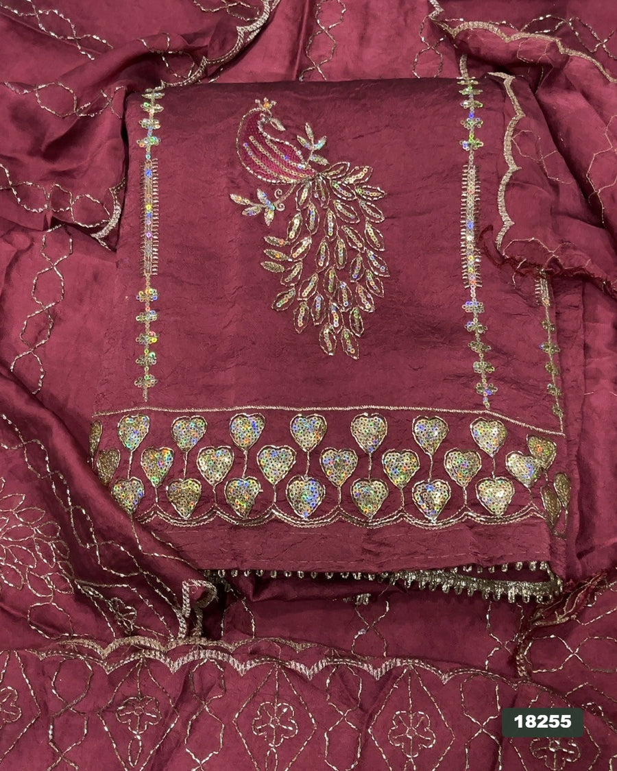Crush Silk Embroidery Suit Set