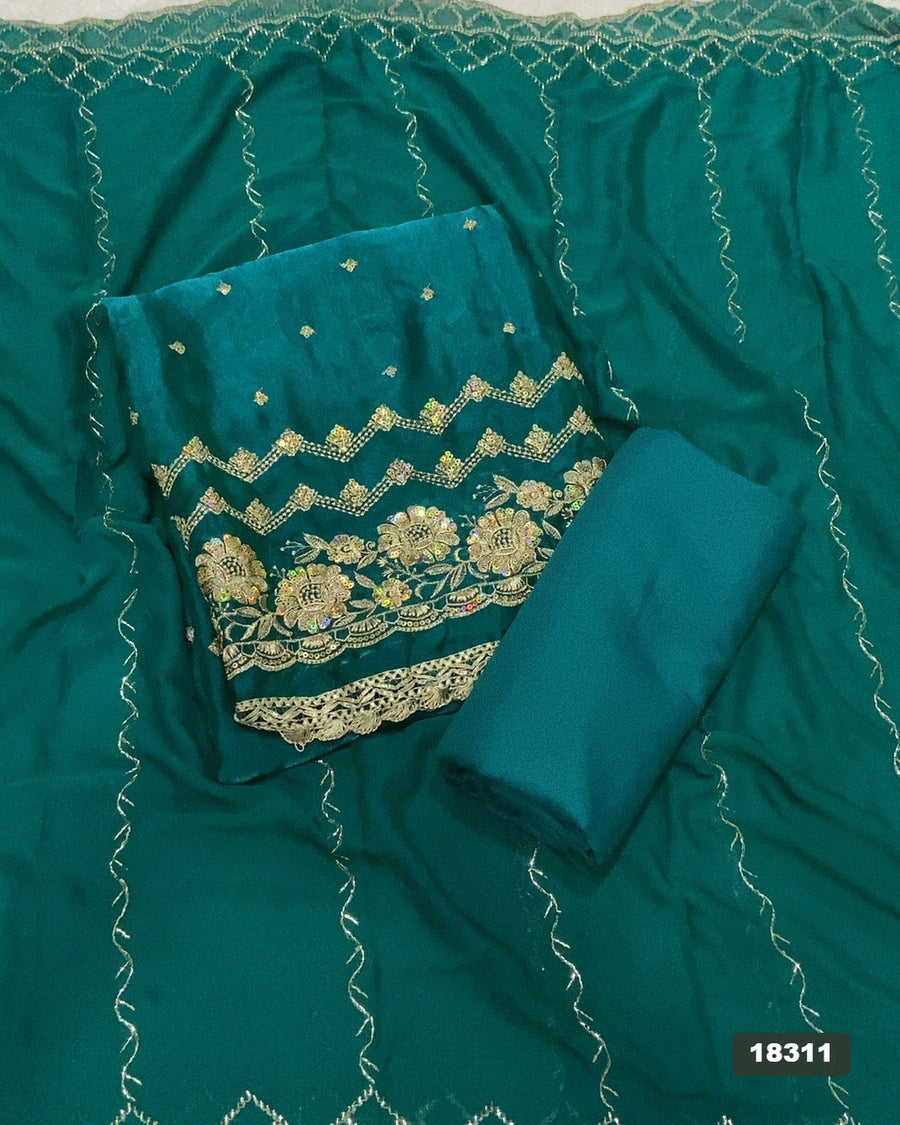 Silk Embroidery Suit Set