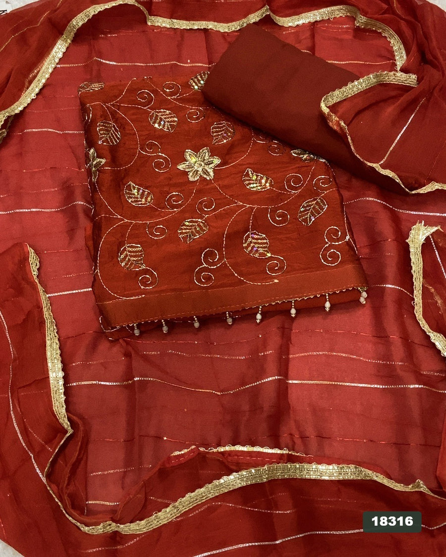 Crush Silk Embroidery Suit Set