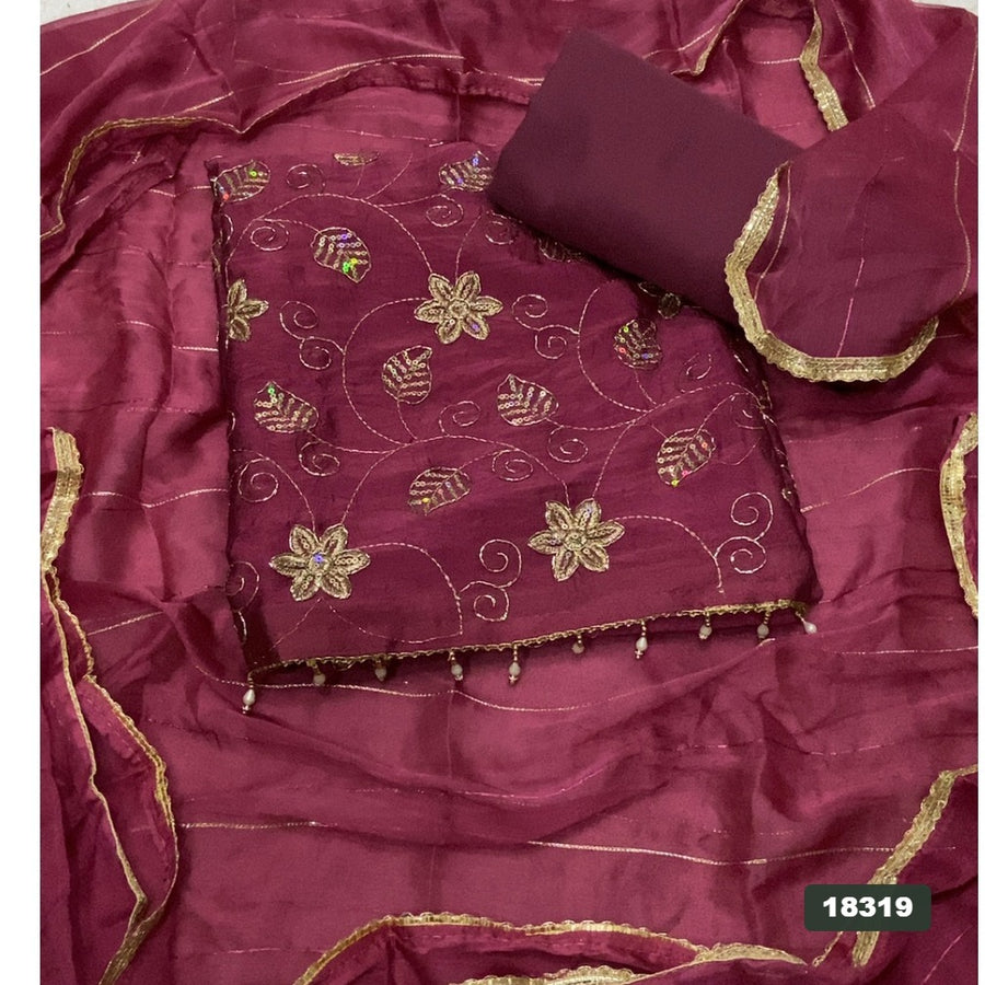 Crush Silk Embroidery Suit Set