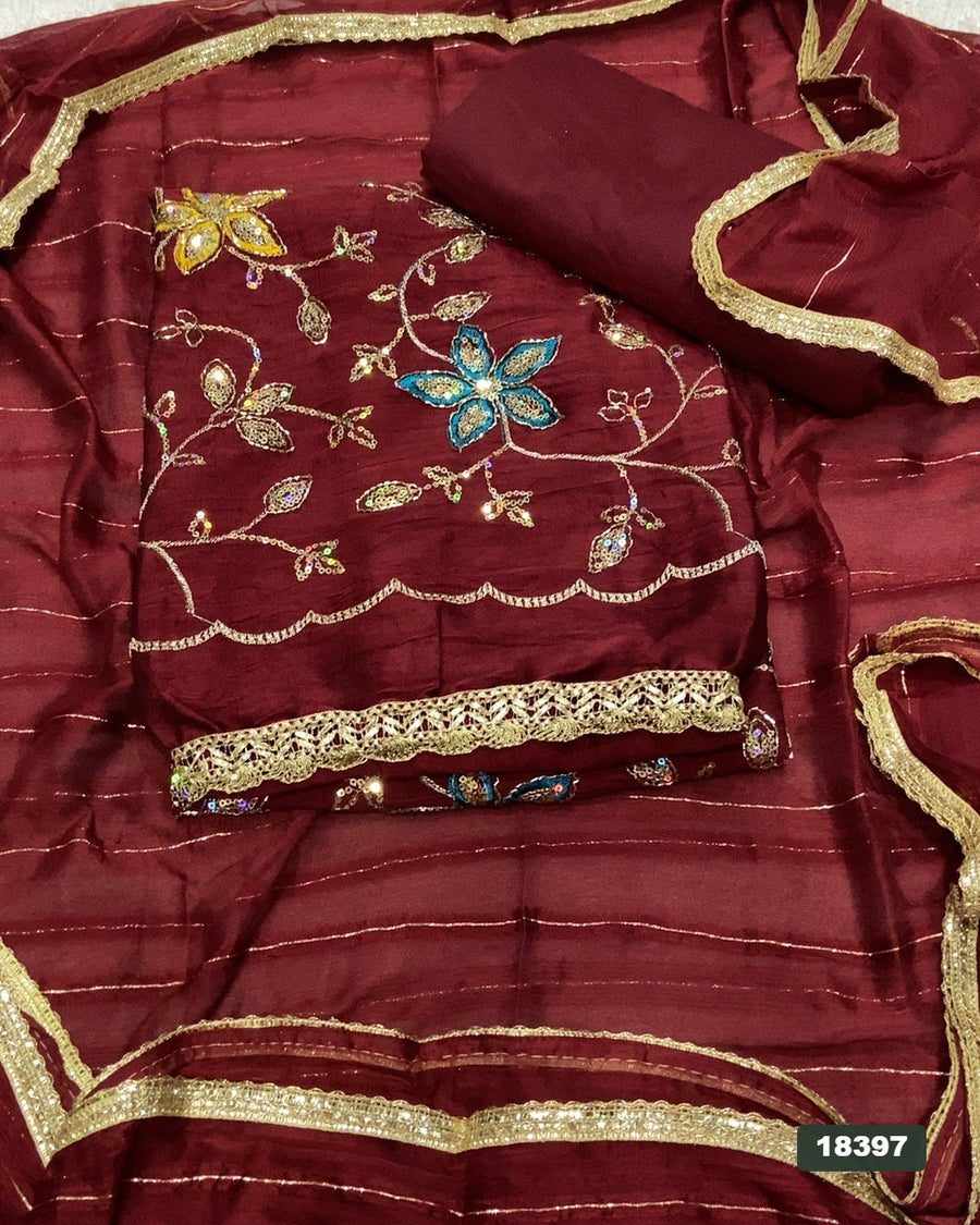 Crush Silk Embroidery Suit Set