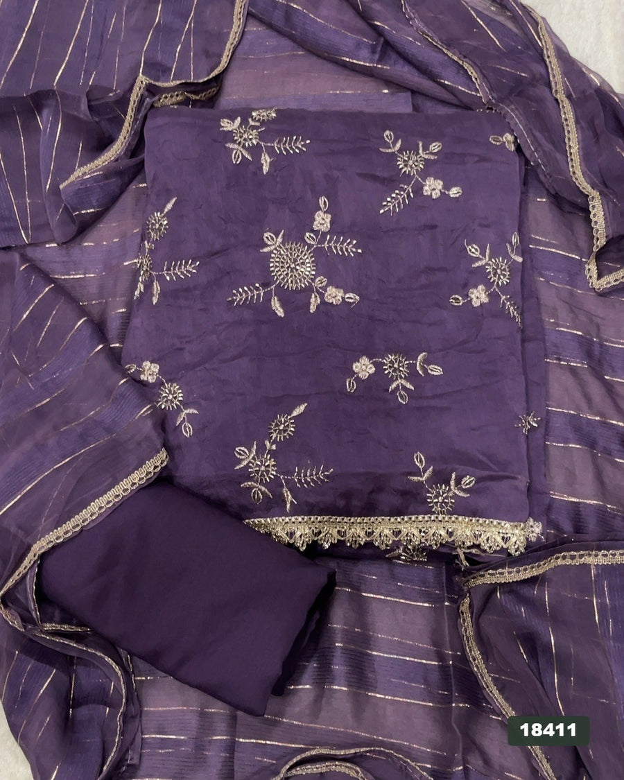 Crush Silk Embroidery Suit Set