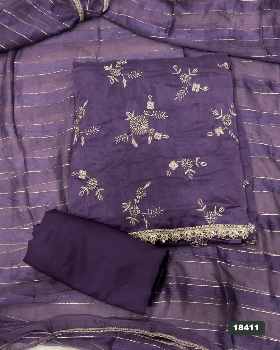 Crush Silk Embroidery Suit Set
