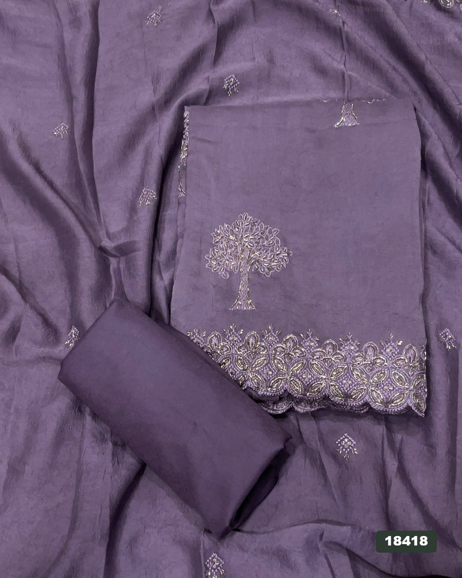 Crush Silk Embroidery Suit Set