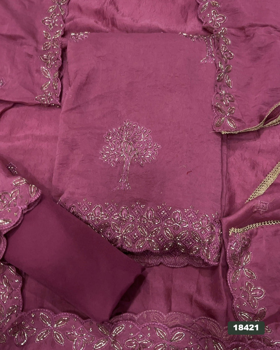 Crush Silk Embroidery Suit Set