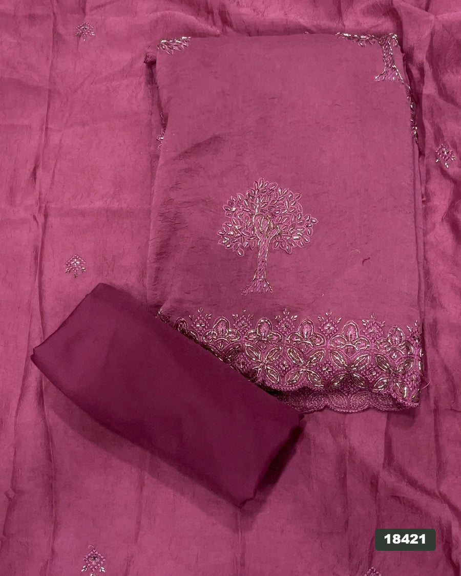 Crush Silk Embroidery Suit Set