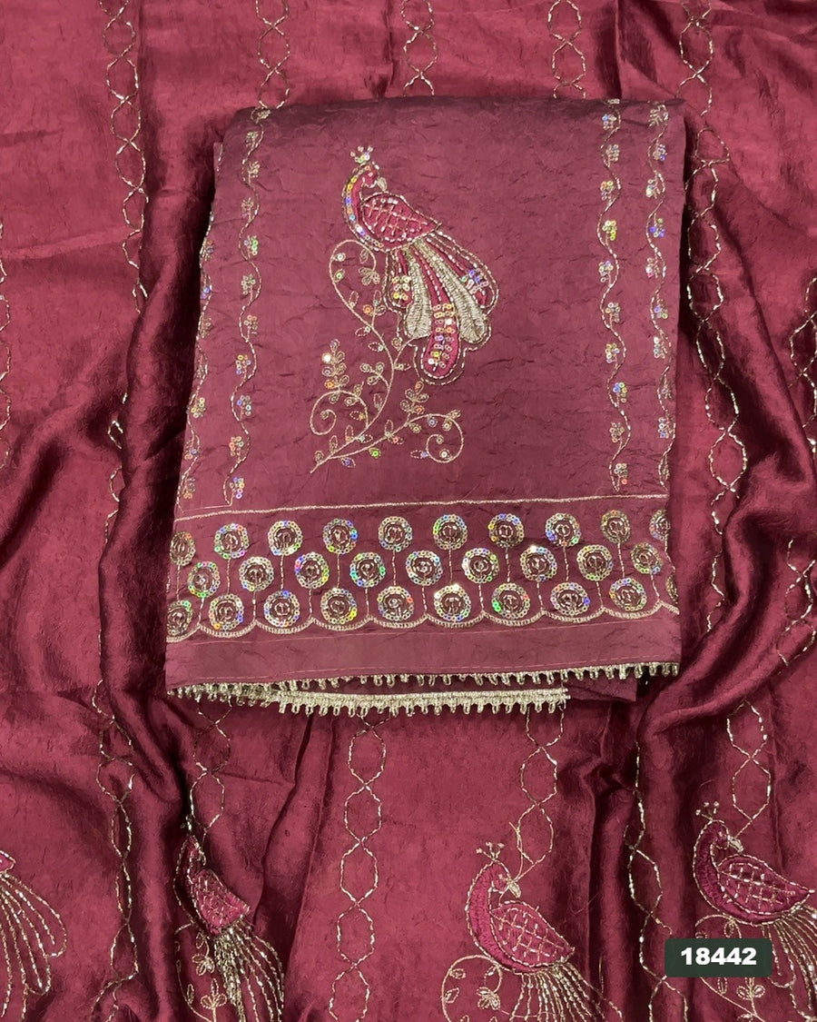 Crush Silk Embroidery Suit Set