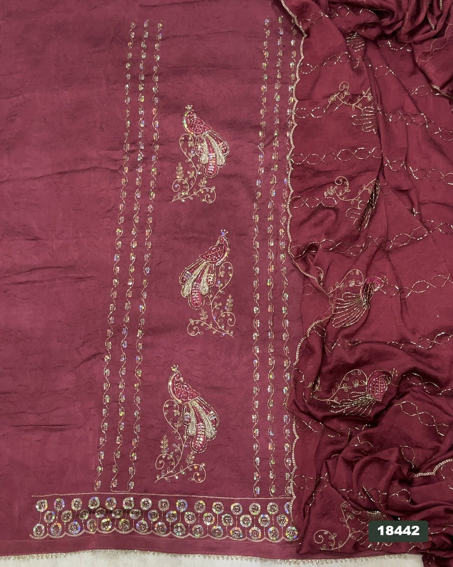 Crush Silk Embroidery Suit Set