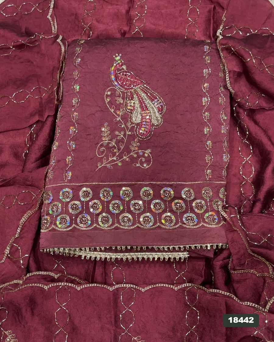Crush Silk Embroidery Suit Set