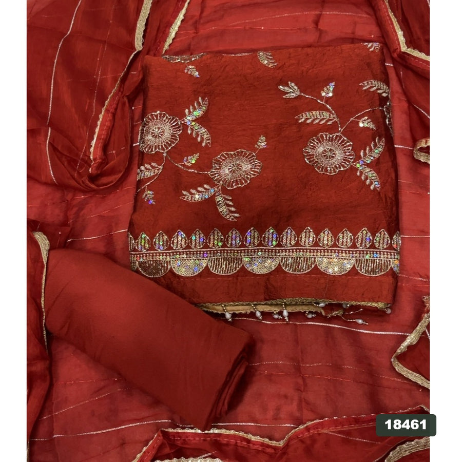 Crush Silk Embroidery Suit Set