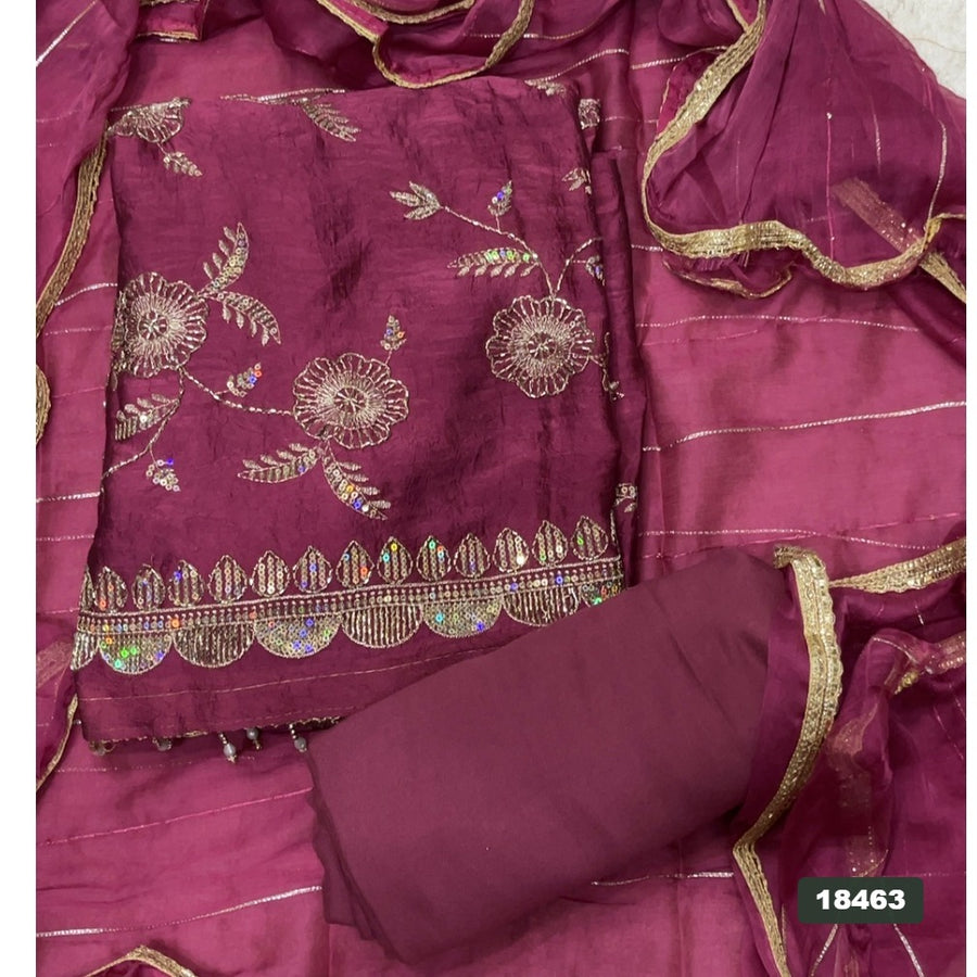 Crush Silk Embroidery Suit Set