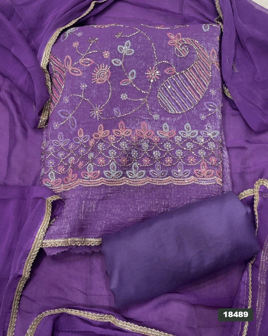 Shimmer Silk Embroidery Suit Set