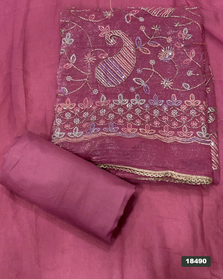 Shimmer Silk Embroidery Suit Set