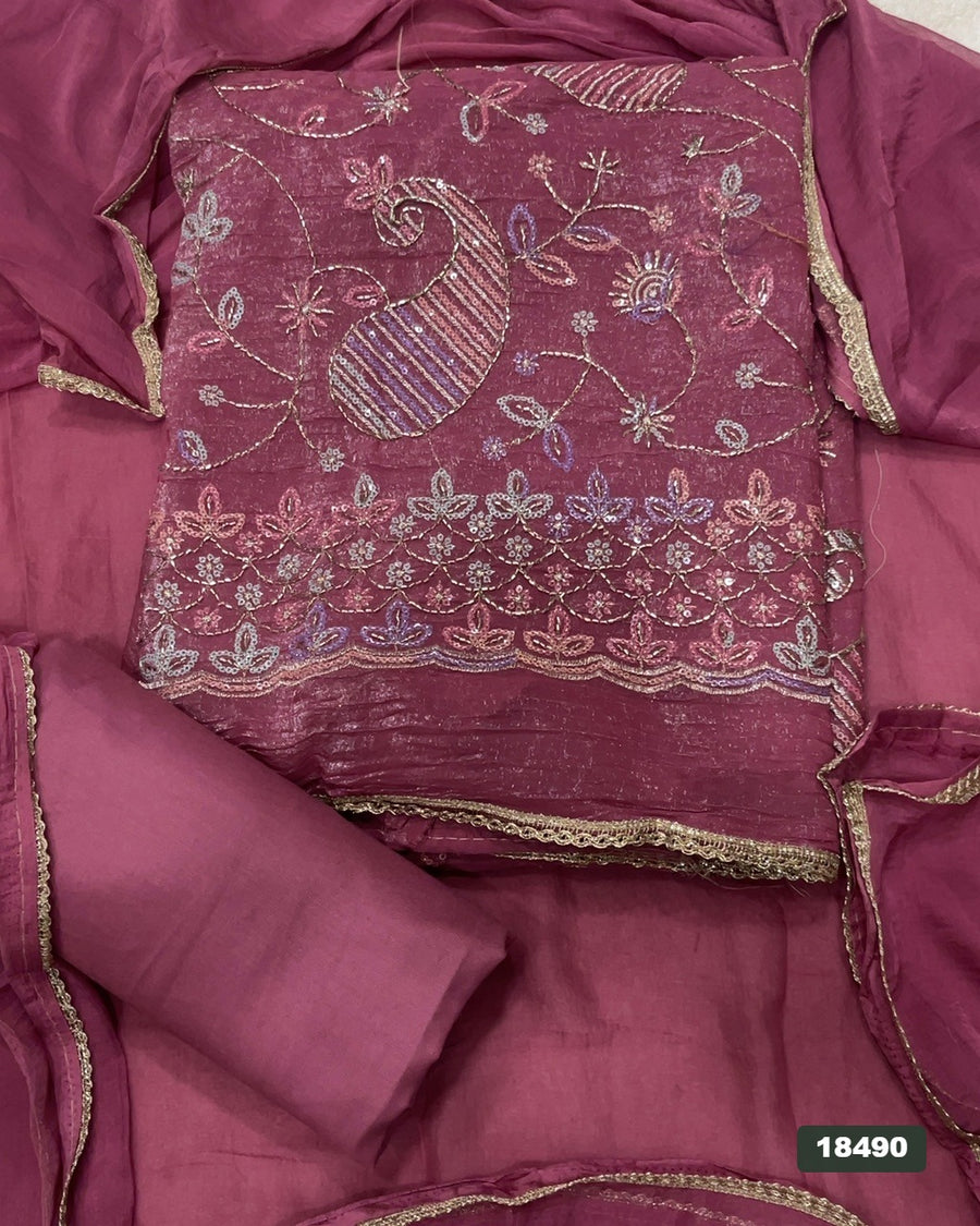 Shimmer Silk Embroidery Suit Set
