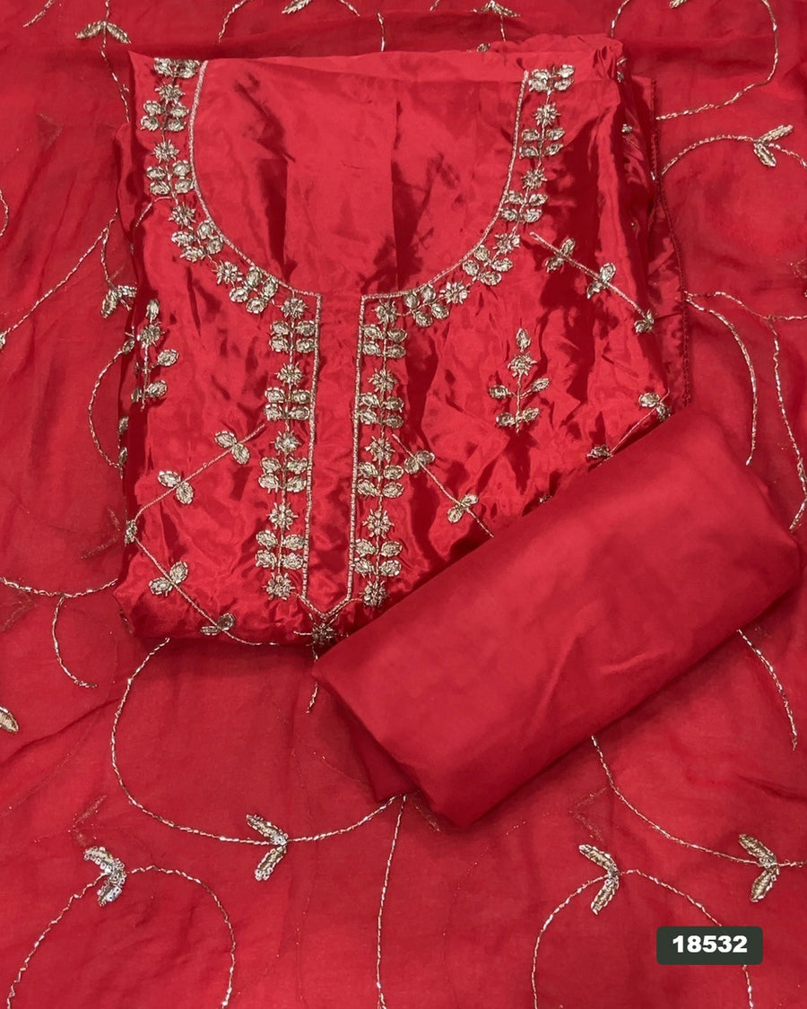 Glass Organza Silk Embroidery Suit Set