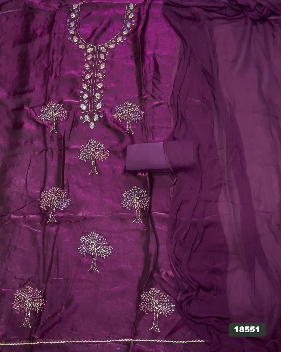 Silk Embroidery Suit Set