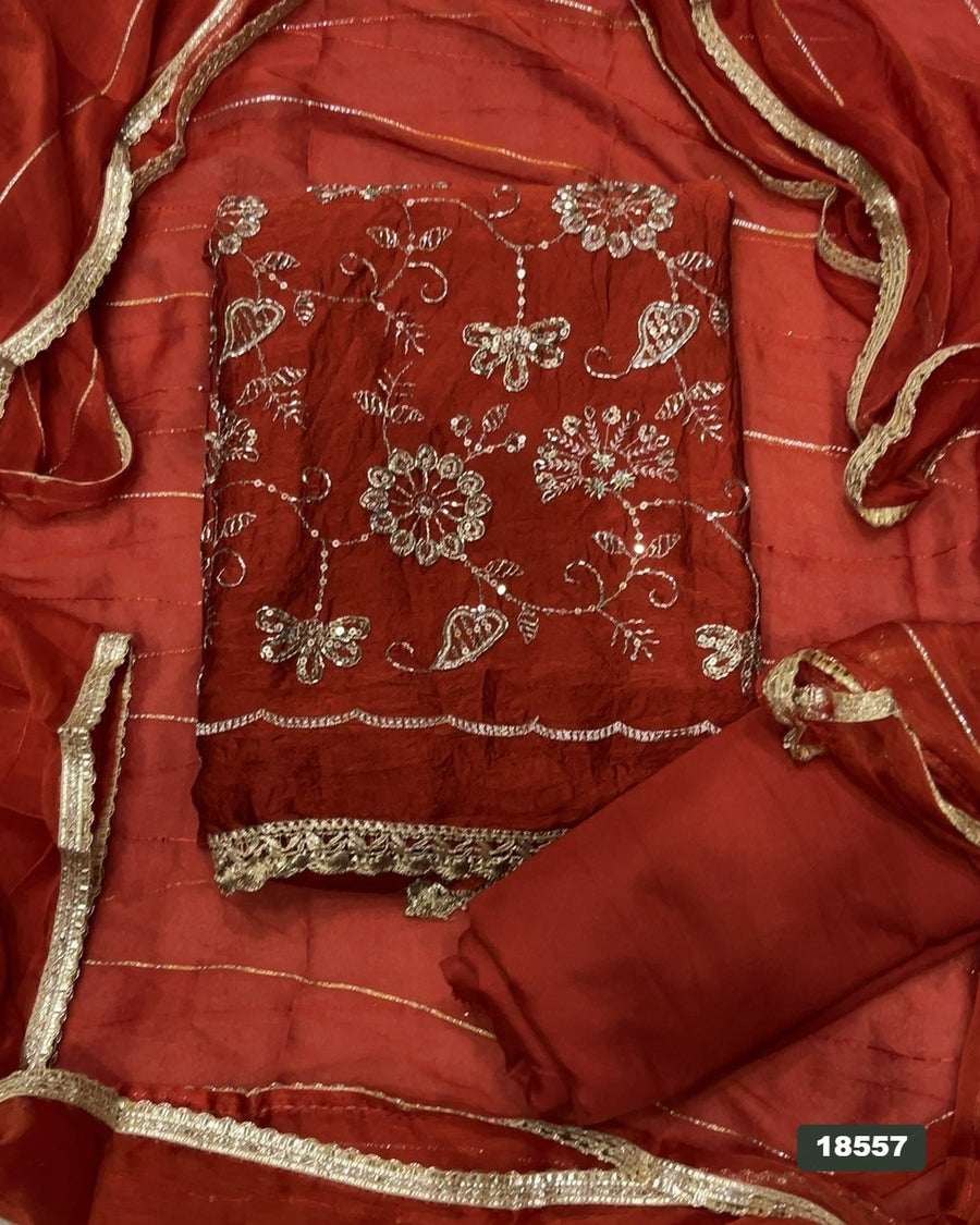 Crush Silk Embroidery Suit Set