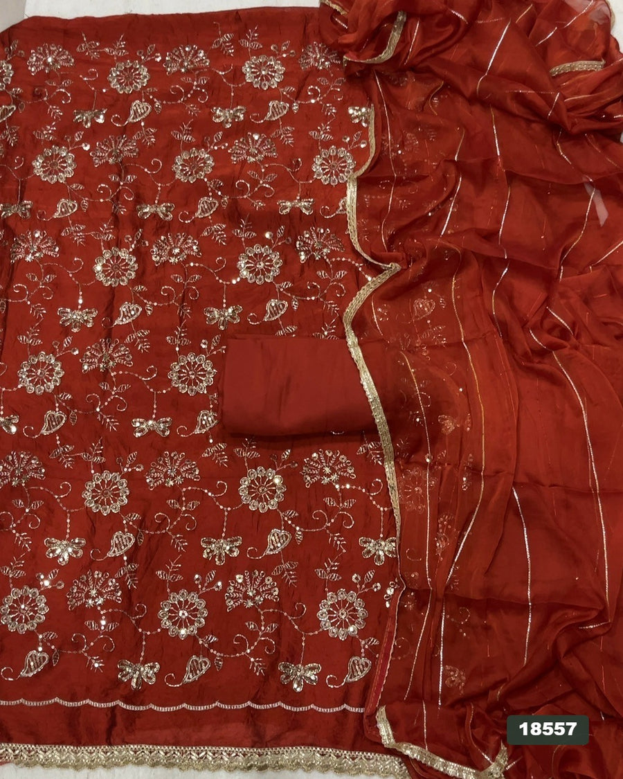 Crush Silk Embroidery Suit Set