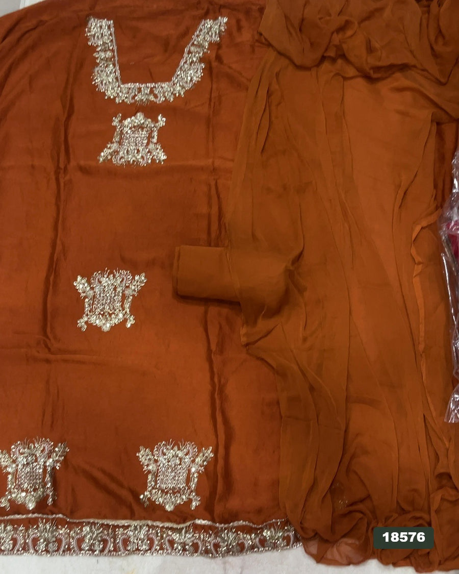 Crush Silk Embroidery Suit Set
