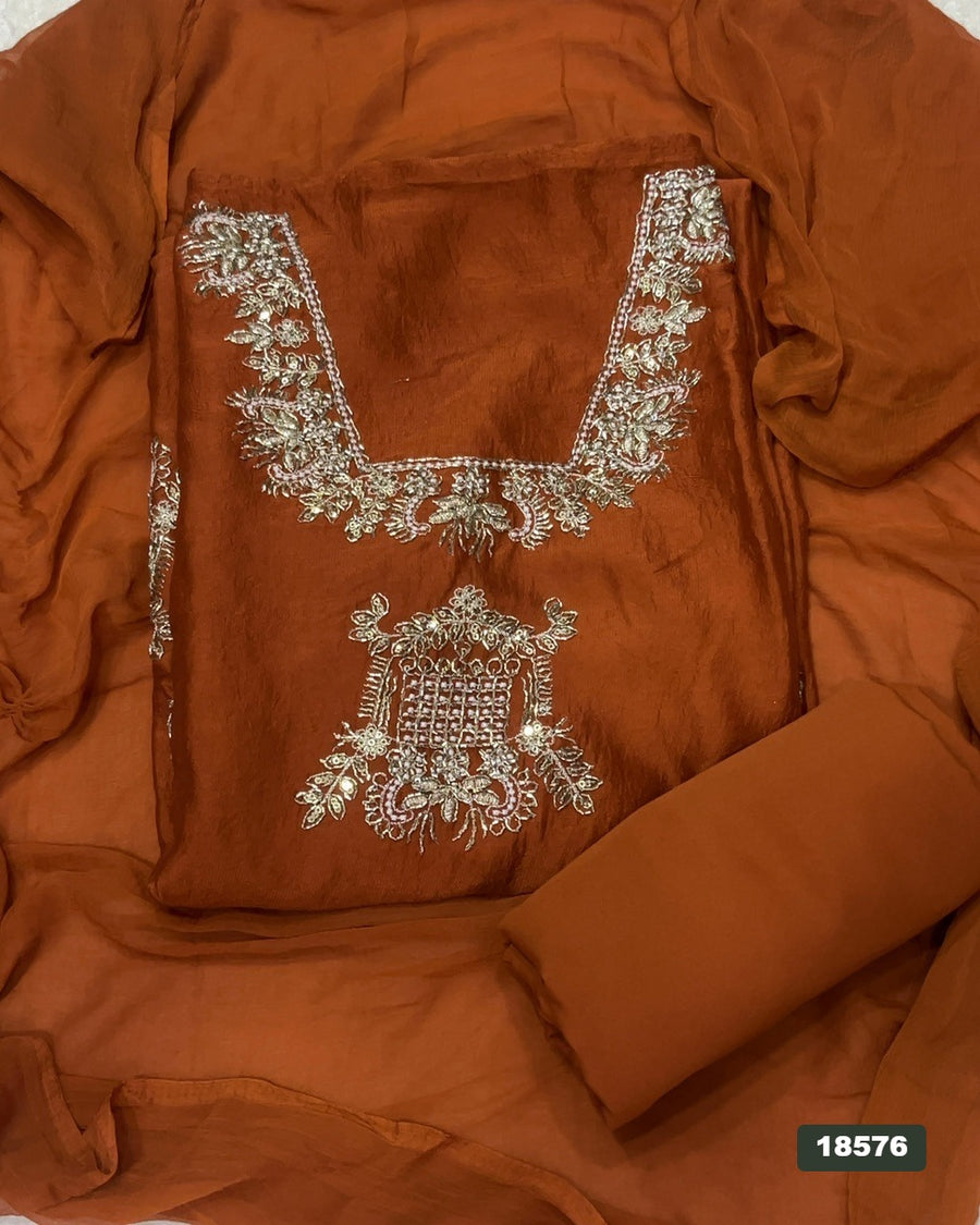 Crush Silk Embroidery Suit Set